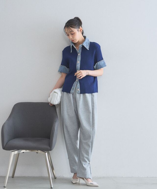 オフィシャルサイト限定】配色デニム半袖リブトップス