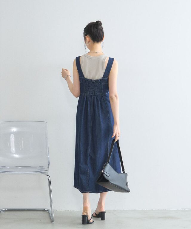 【極美品】DANTON T/Cツイルジャンパースカート ネイビー 36 濃紺 デニムジャンパースカート