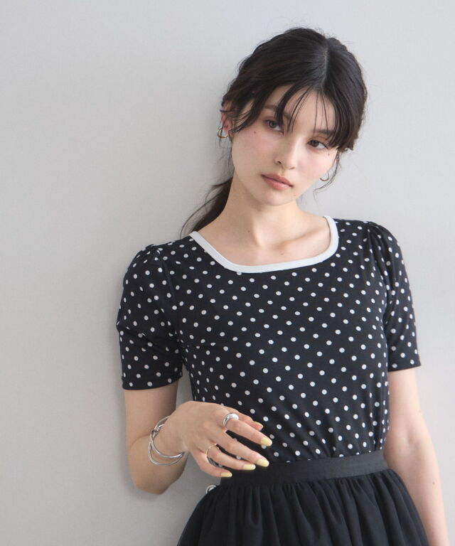 2WAYリンガードット柄Tシャツ