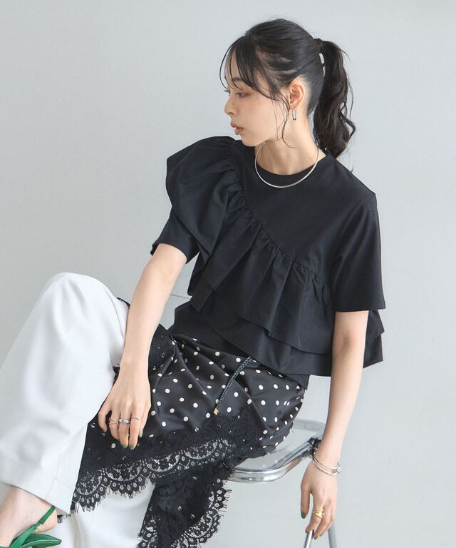 週末限定値下げ♡セルフポートレイト アシンメトリーレースブラウス オフィシャルサイト限定】アシンメトリーレース付きドットスカート