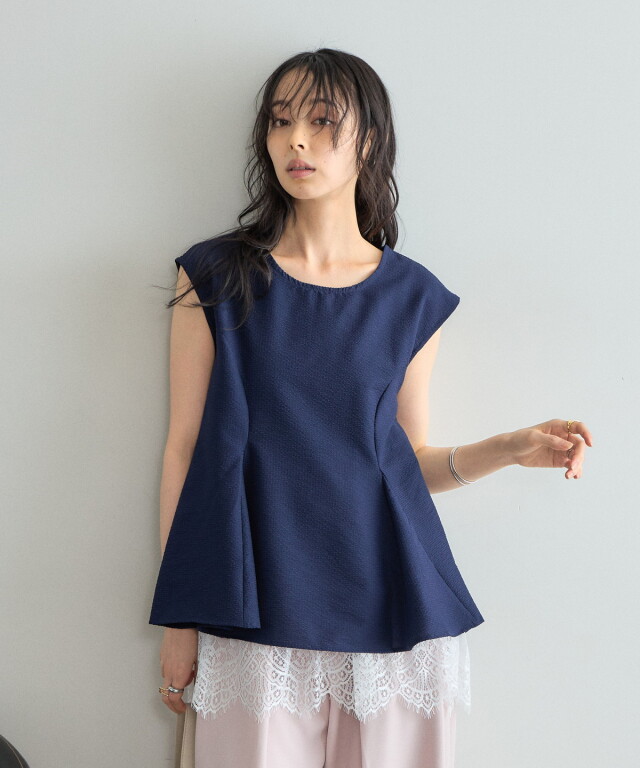 SET販売】ペプラムブラウス＋レースキャミセット
