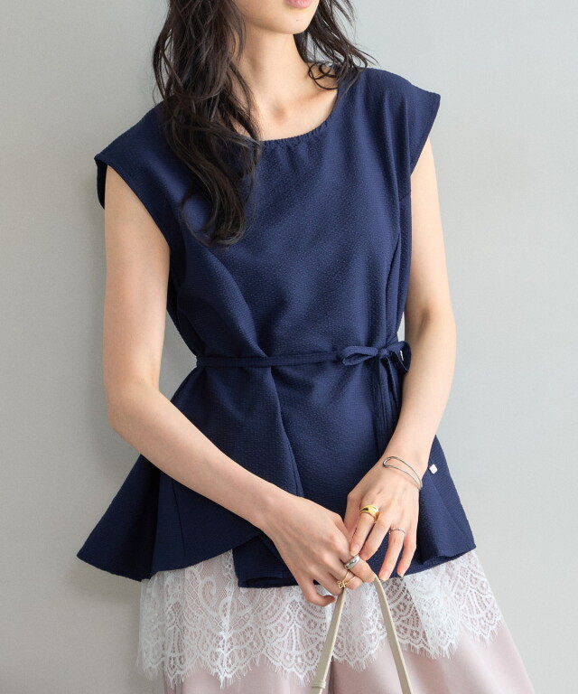 SET販売】ペプラムブラウス＋レースキャミセット