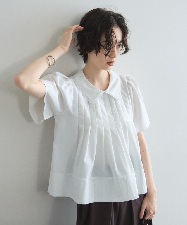 yori 襟付き フリルカラー 半袖 Tシャツ ブラウス ホワイト yori 襟付き フリルカラー 半袖 Tシャツ ブラウス ホワイト yori 襟