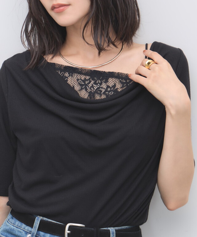 【オフィシャルサイト限定】レースレイヤードドレープ半袖Tシャツ