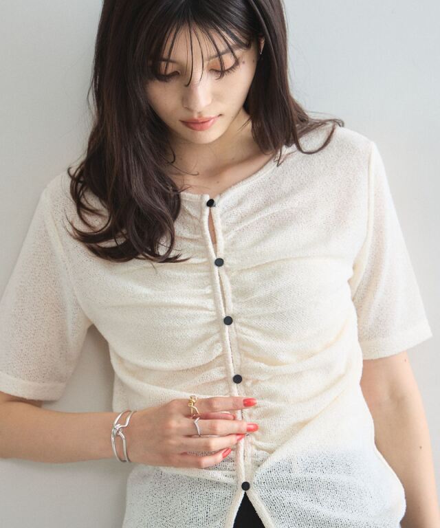 【オフィシャルサイト限定】ギャザー半袖ニットソー
