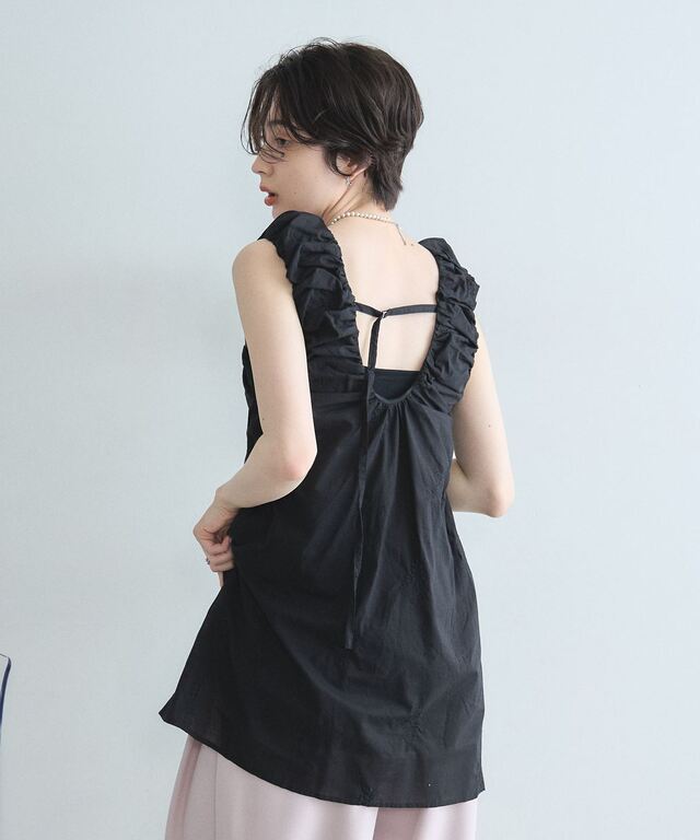 オフィシャルサイト限定】刺繍ギャザーノースリチュニックワンピース
