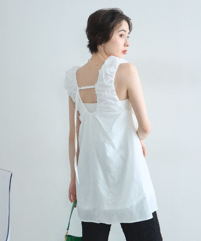 オフィシャルサイト限定】刺繍ギャザーノースリチュニックワンピース