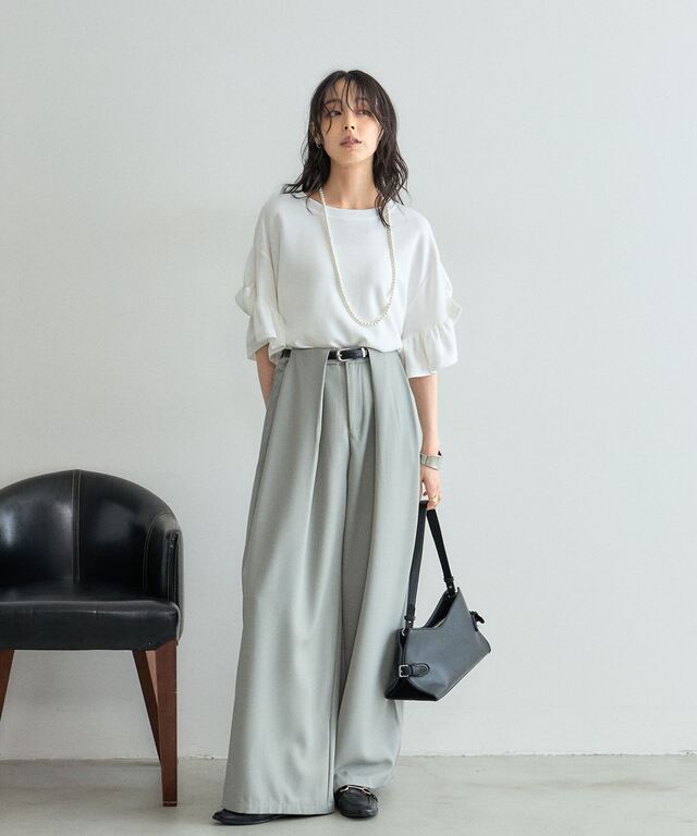yori 洗える バックリボン フリルプルオーバー 半袖 白 綿混 ゆったり F オフィシャルサイト限定】袖リボンプルオーバー