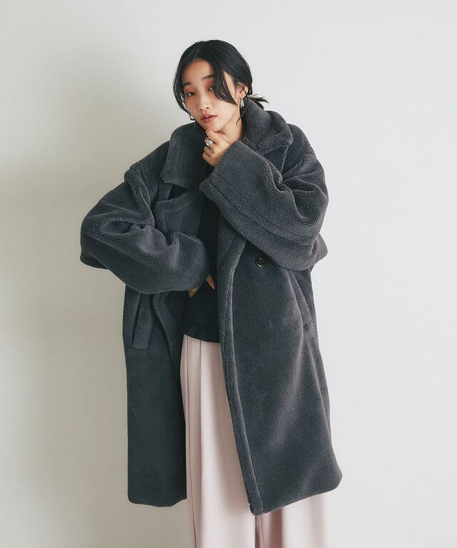 テディボアビッグカラーロングコート