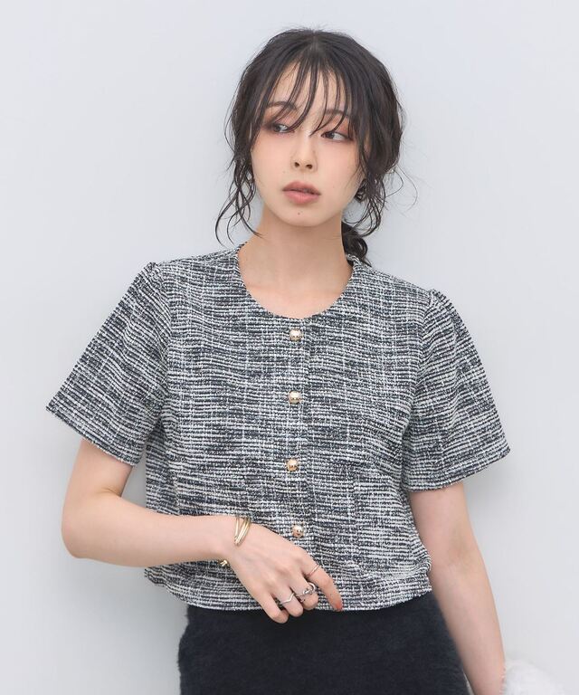オフィシャルサイト限定】ツイード半袖ニットジャケット