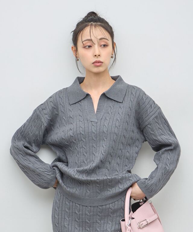 総ケーブルニットスキッパー＆ロングスカートセットアップ