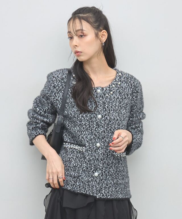 【オフィシャルサイト限定】パールビジュー圧縮ニットノーカラージャケット