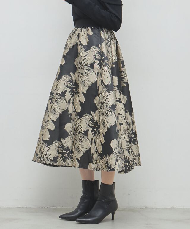 【オフィシャルサイト・店舗限定】大花柄箔プリントフレアロングスカート