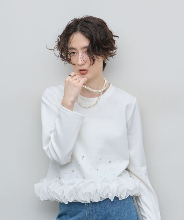 【オフィシャルサイト限定】裾チュールフリルパール付き長袖トップス