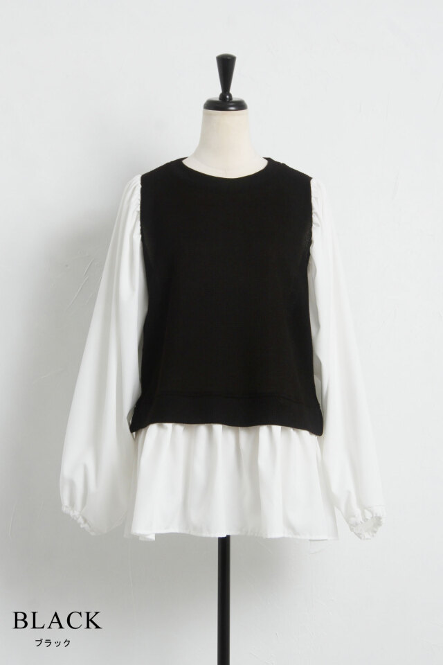 中古美品　レイヤード風プリントプルオーバー　BLANC basque 中古美品 レイヤード風プリントプルオーバー BLANC basque