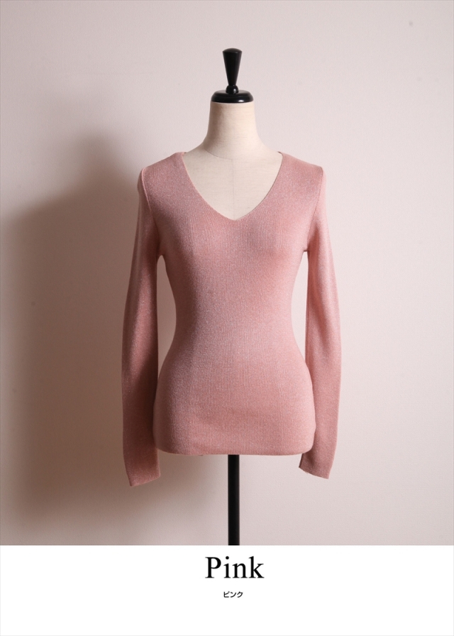 シャイニーラメvネックトップス