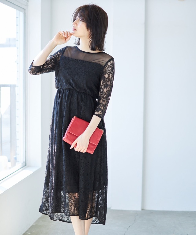 スカラレースフレアワンピース 