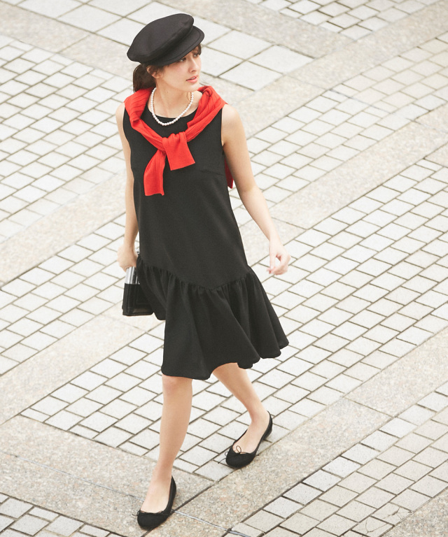 ノースリーブギャザー切替ワンピース