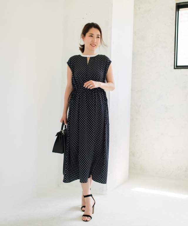 mademoiselle TARA ワンピース 高田麻紀子さんコラボ》ドット柄ウエストドロストワンピース