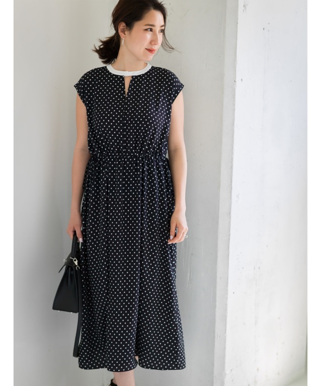 高田麻紀子さんコラボ》ドット柄ウエストドロストワンピース