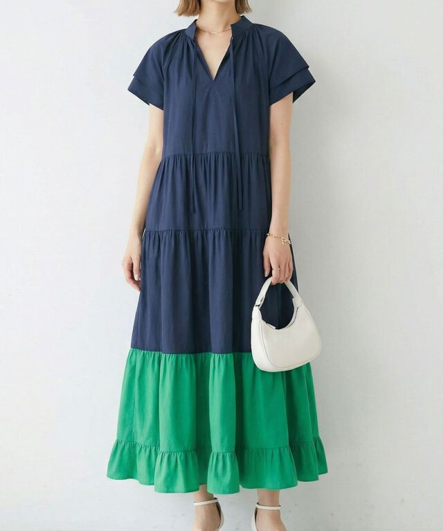 バイカラーティアードワンピース