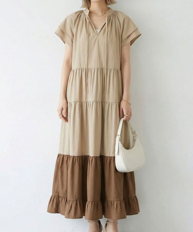 バイカラーティアードワンピース