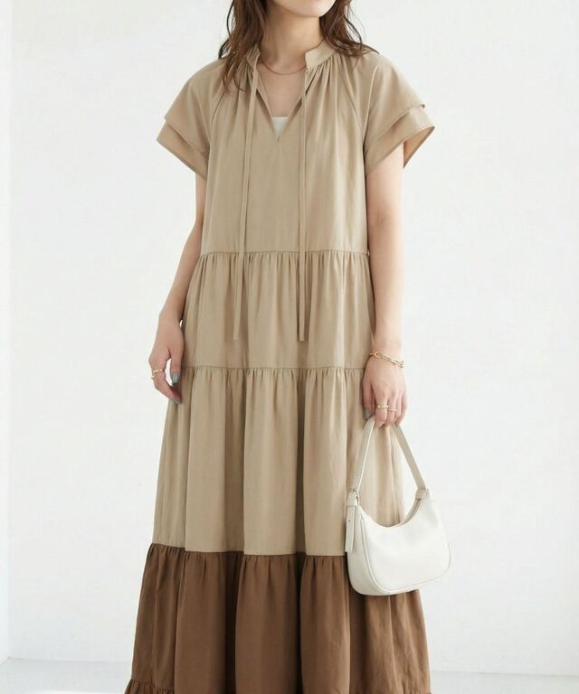 バイカラーティアードワンピース