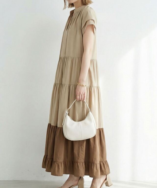 バイカラーティアードワンピース