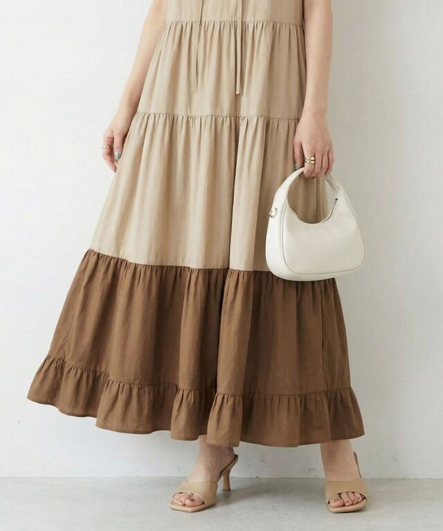 バイカラーティアードワンピース