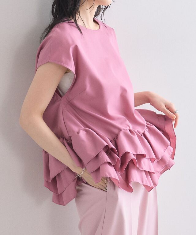 ☆新品☆theory セオリー シルク ブラウス ピンク フリル 裾重ねフリルブラウス