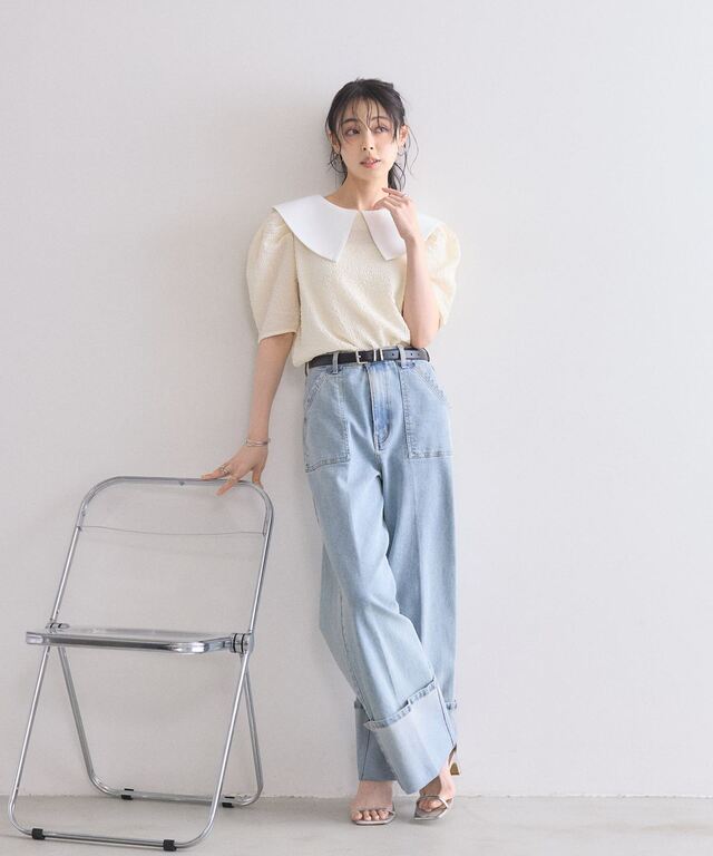 ビッグカラー付きカットソー