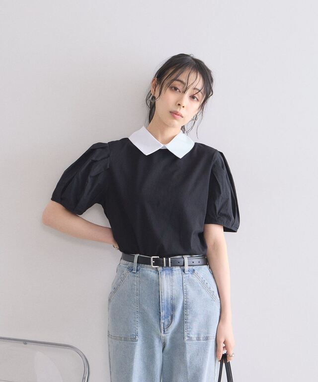 タフタ　パフスリーブトップ 接触冷感 / 撥水加工〉TEXBRID(R) タフタ ショート スリーブ 羽織