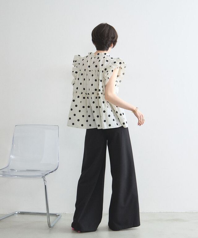 袖フリルドットトップス