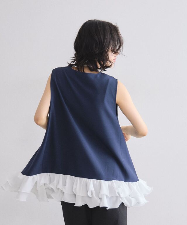 裾シフォンフリルドッキングトップス