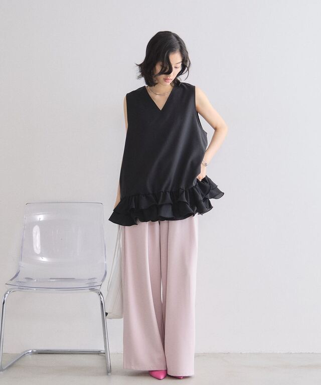 裾シフォンフリルドッキングトップス