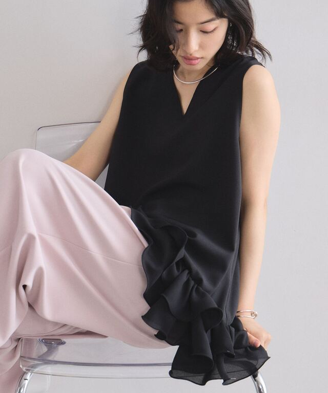 裾シフォンフリルドッキングトップス