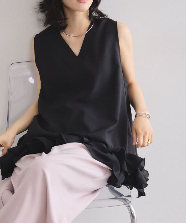 裾シフォンフリルドッキングトップス