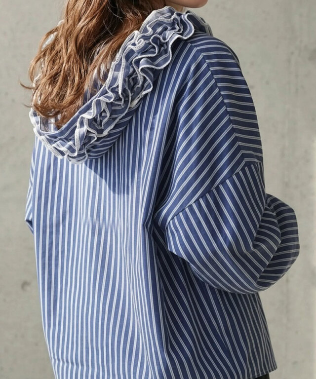 【入荷希望受付中☆】フードフリルストライプシャツ《RequestProject》 ※入荷希望数により商品化しない場合がございます。