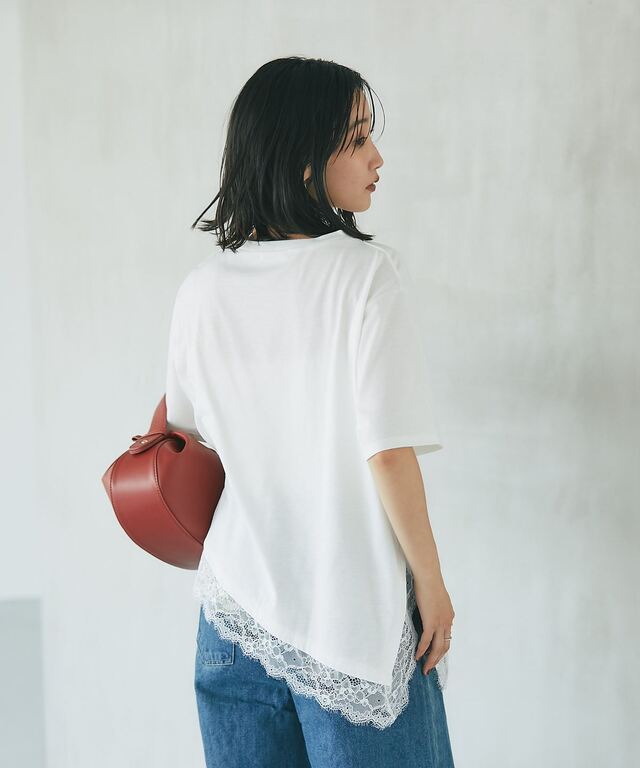 裾レース半袖Tシャツ