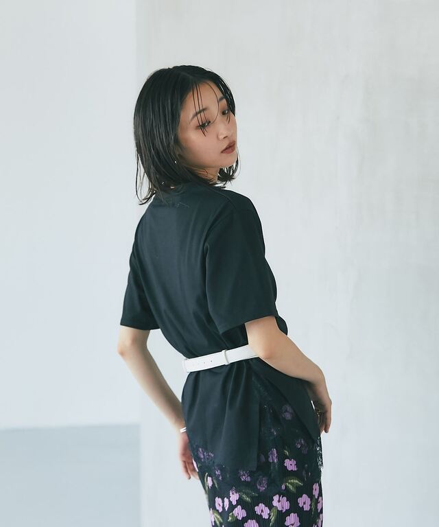 裾レース半袖Tシャツ