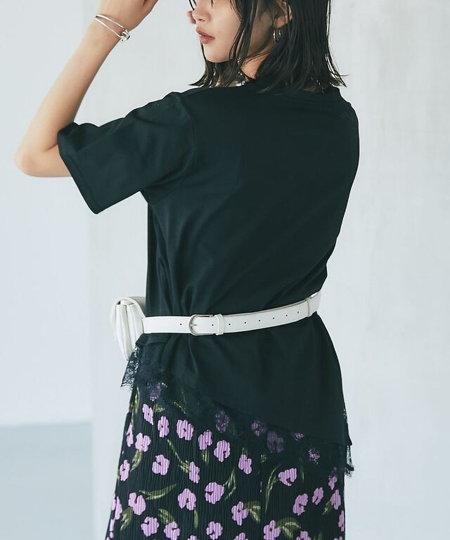 裾レース半袖Tシャツ