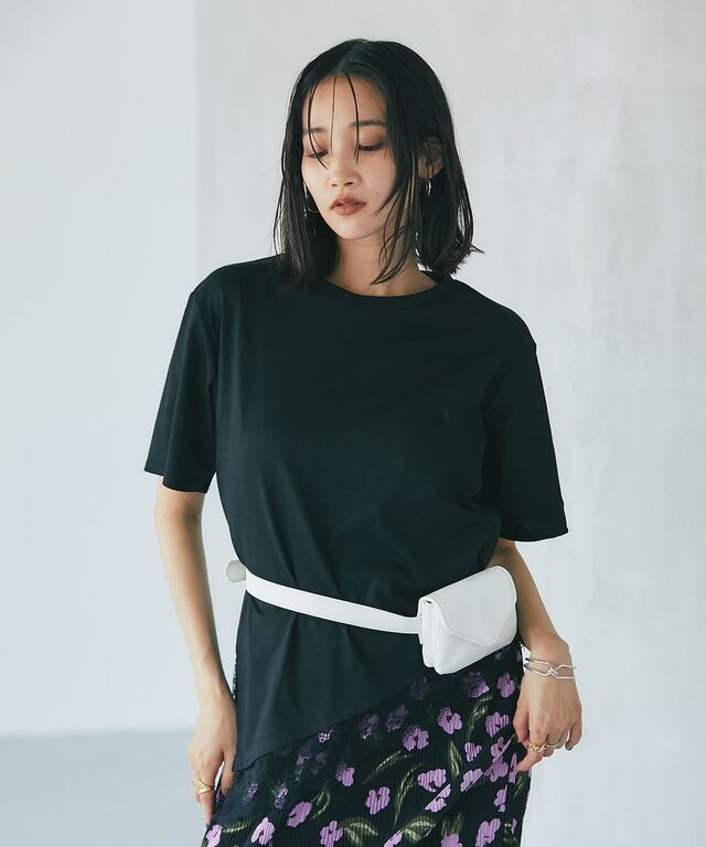裾レース半袖Tシャツ