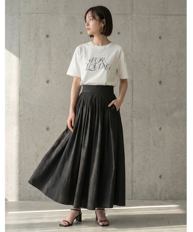 【UVストレッチ】シンプルタックフレアスカート UVカットタックフレアスカート