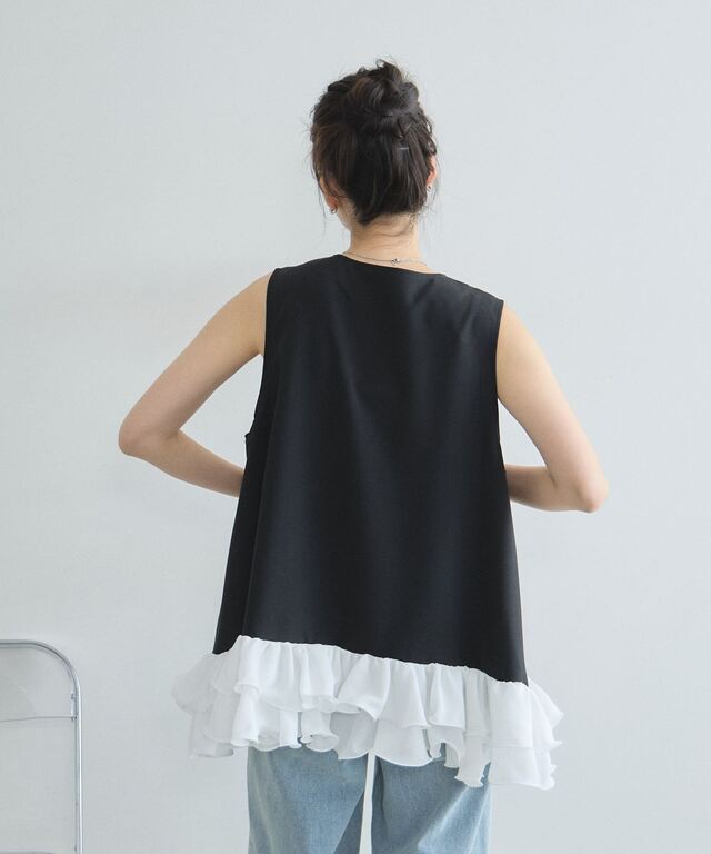 裾シフォンフリルドッキングトップス