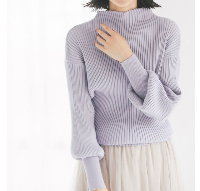 ボリュームバルーンスリーブボトルネックニット