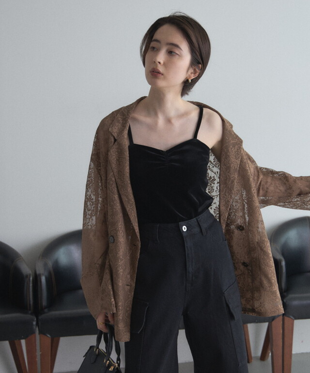 黒レース装飾 ジャケット 2025年春新作 トップス レディース アウター ジャケット