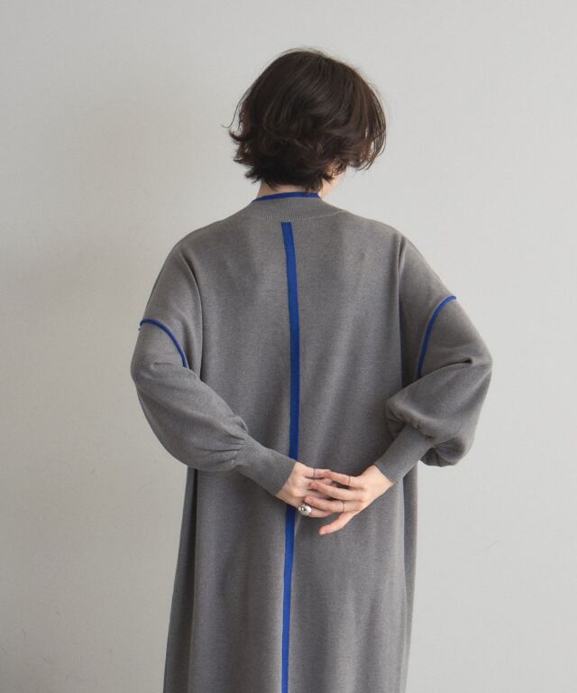 STERNBERG インターシャニットワンピース　モヘヤ　ブルー×グレー　配色 オフィシャルサイト限定】配色ニットワンピース