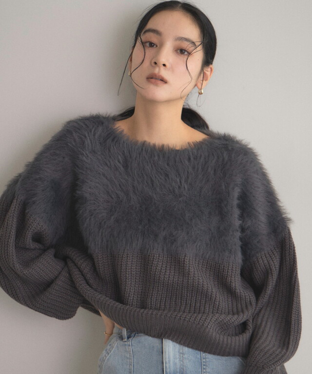 【美品】ジャス♡異素材切替ニット オフィシャルサイト限定】シャギー切替ニット