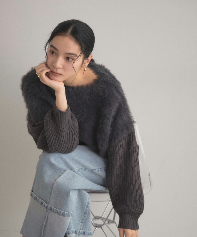 美品☆dazzlinシャギー切替ニット オフィシャルサイト限定】シャギー切替ニット