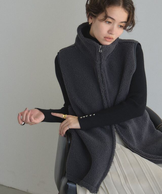 theory セオリー　アイボリー ボア風 ジップアップベスト　ジレ S 9号 theory セオリー アイボリー ボア風 ジップアップベスト ジレ S 9号